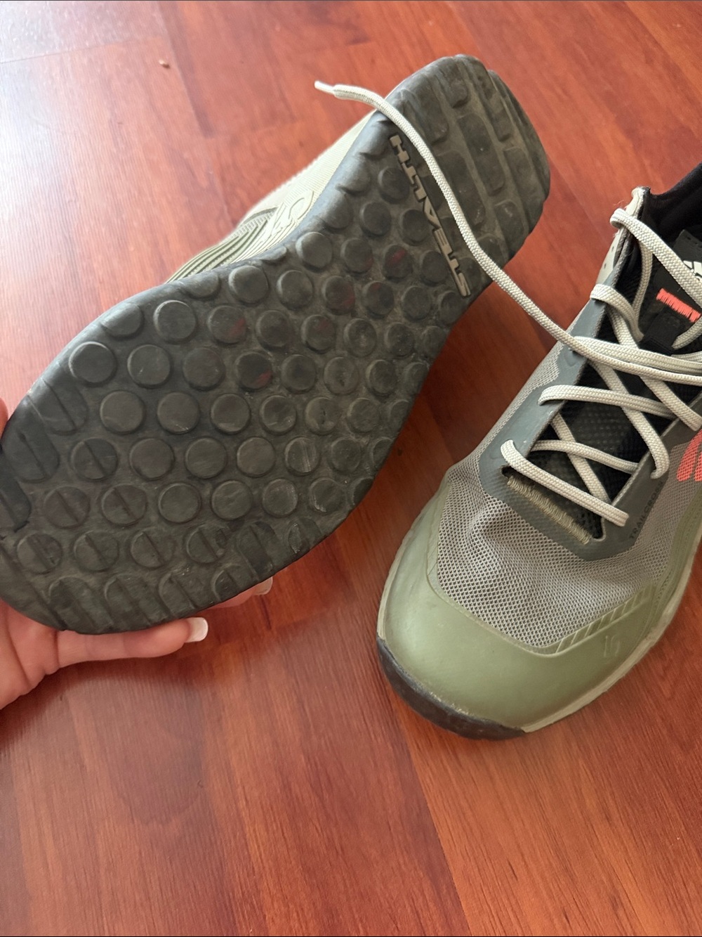 adidas 5.10 women’s bike shoes Olive/Gray Low-Top Sneakers with Coral Accent - Picture 2 of 4